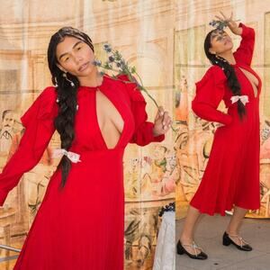 VIVETTA | Red Bows Keyhole Cut Out Jacquard Midi Dress IT 40 / US 6